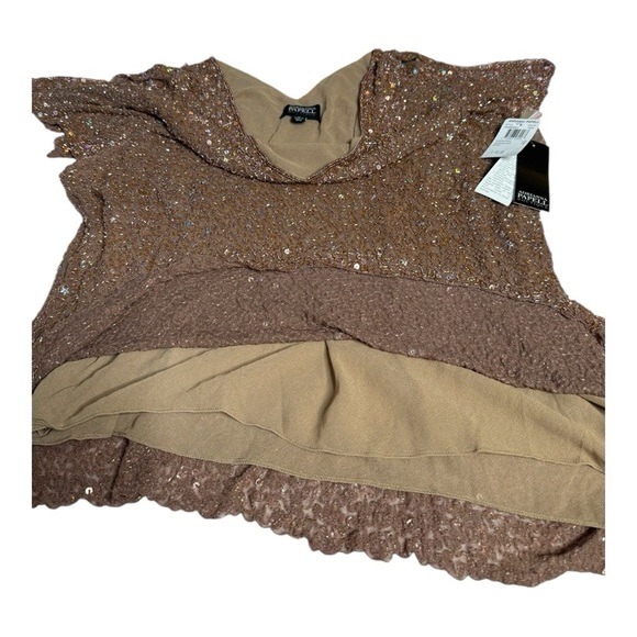 Adrianna Papell Boutique 1X Silk Beaded Sequin Blouse Sparkling Stars Golden NWT - Picture 14 of 15